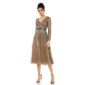 Mac Duggal Long Sleeve V-NECK DARK TAUPE Dress Sz 22 Plus $598 NEW